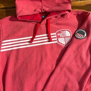 The North Face Mens Faded Red Hoodie Sweatshirt Size XL Pullover Logo Patch